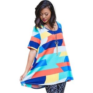 LuLaRoe Multicolor Perfect Tee Abstract Geometric Top Large Dopamine Dressing
